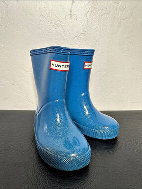 Hunter Kids First Classic Giant Glitter Rain Boots Blue Girls UK 6 US7B